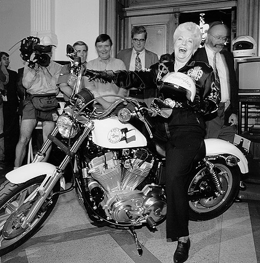 Richards on her Harley